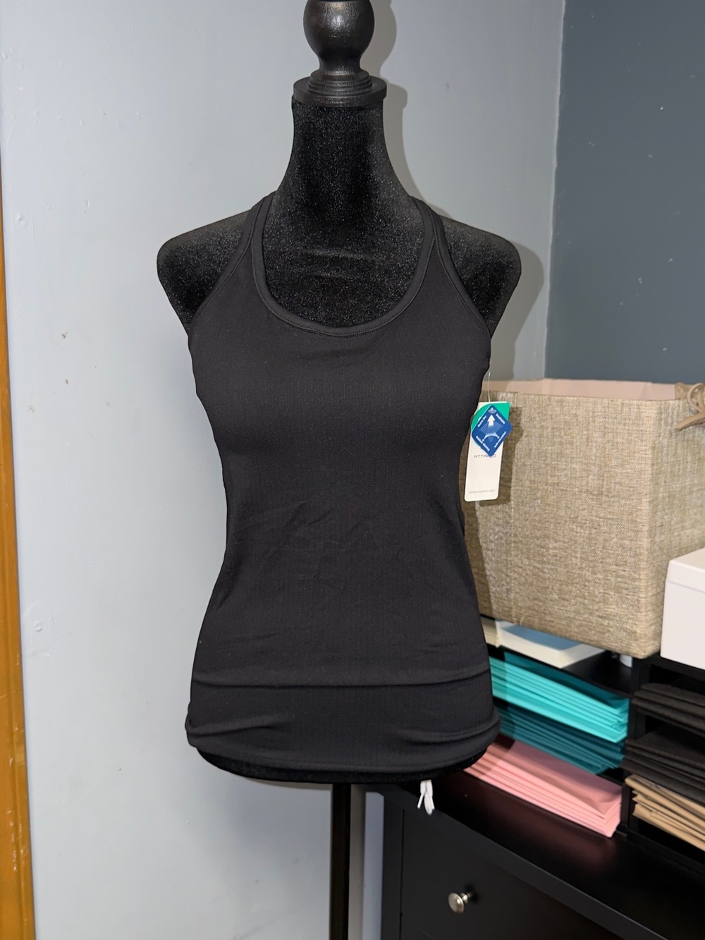 Women's Black Ribbed Racerback Padded Tank Top